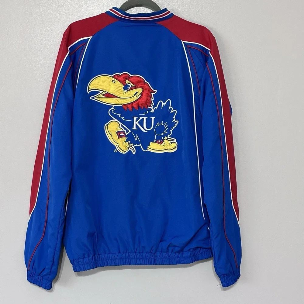 Kansas Jayhawks Jacket Mens L Blue Red NCAA Basketball‎ Pullover Carl Banks KU